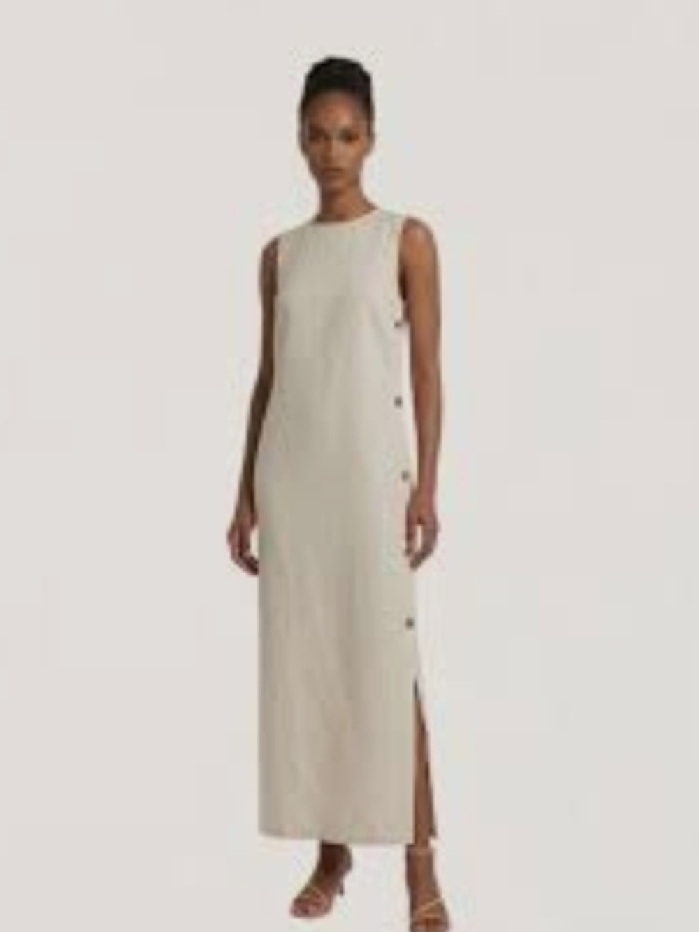 Vintage 90s Carole Little 100% Linen Sleeveless Side-Button Maxi Dress in Cream